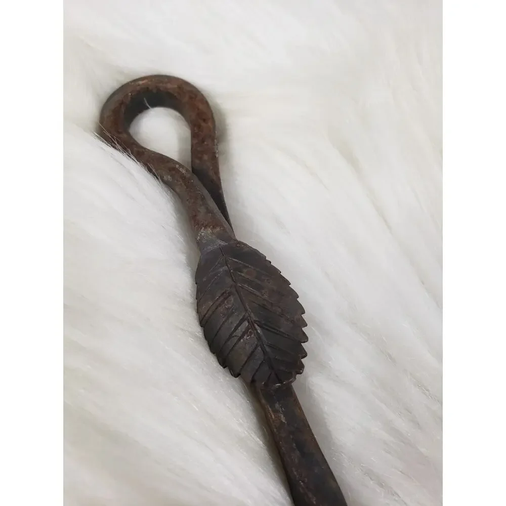 Antique Wrought Iron Twisted Stem with Leaf‎ Handle Serving Spoon Fork Primitive